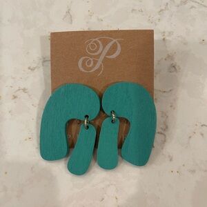 Teal Wooden Earrings